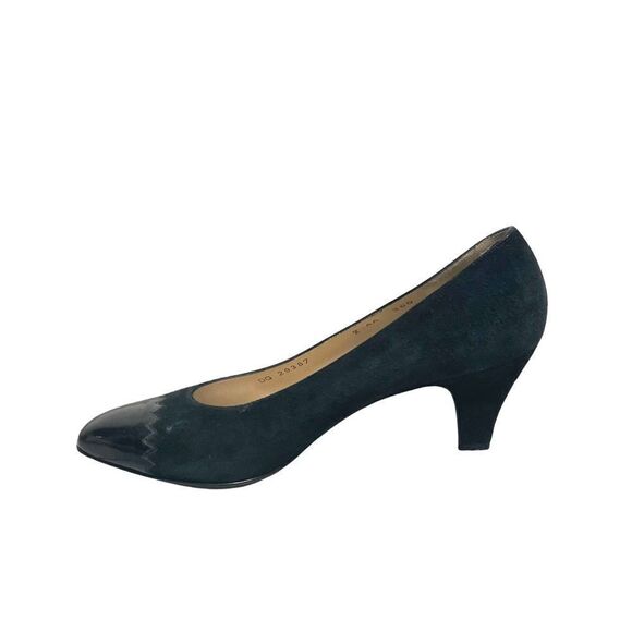 SALVATORE FERRAGAMO Suede Pumps Heel Shoes Patent Leather Black 8 - Picture 3 of 15